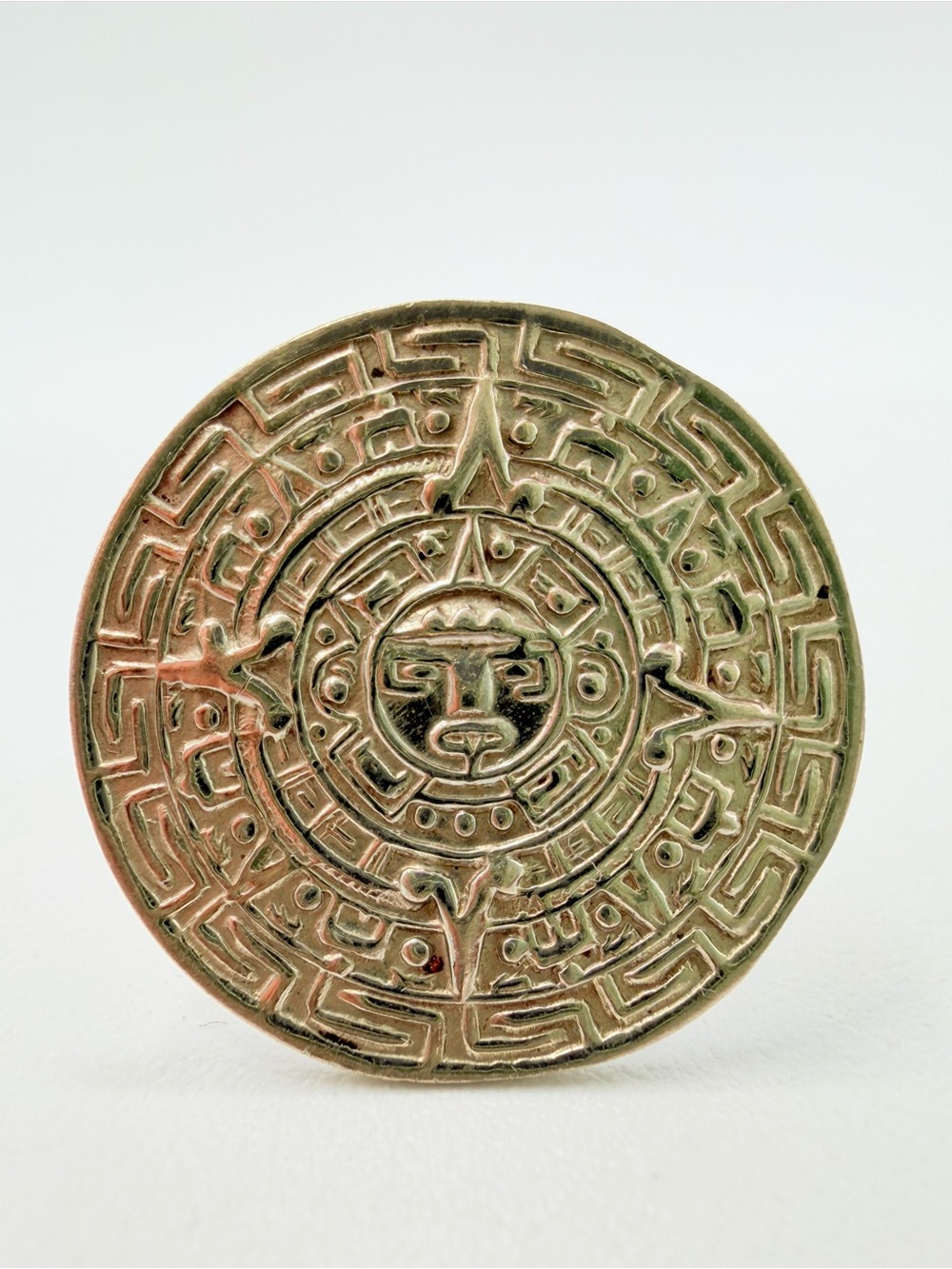 Vintage Alpaca Silver-Tone Aztec Medallion Cufflinks